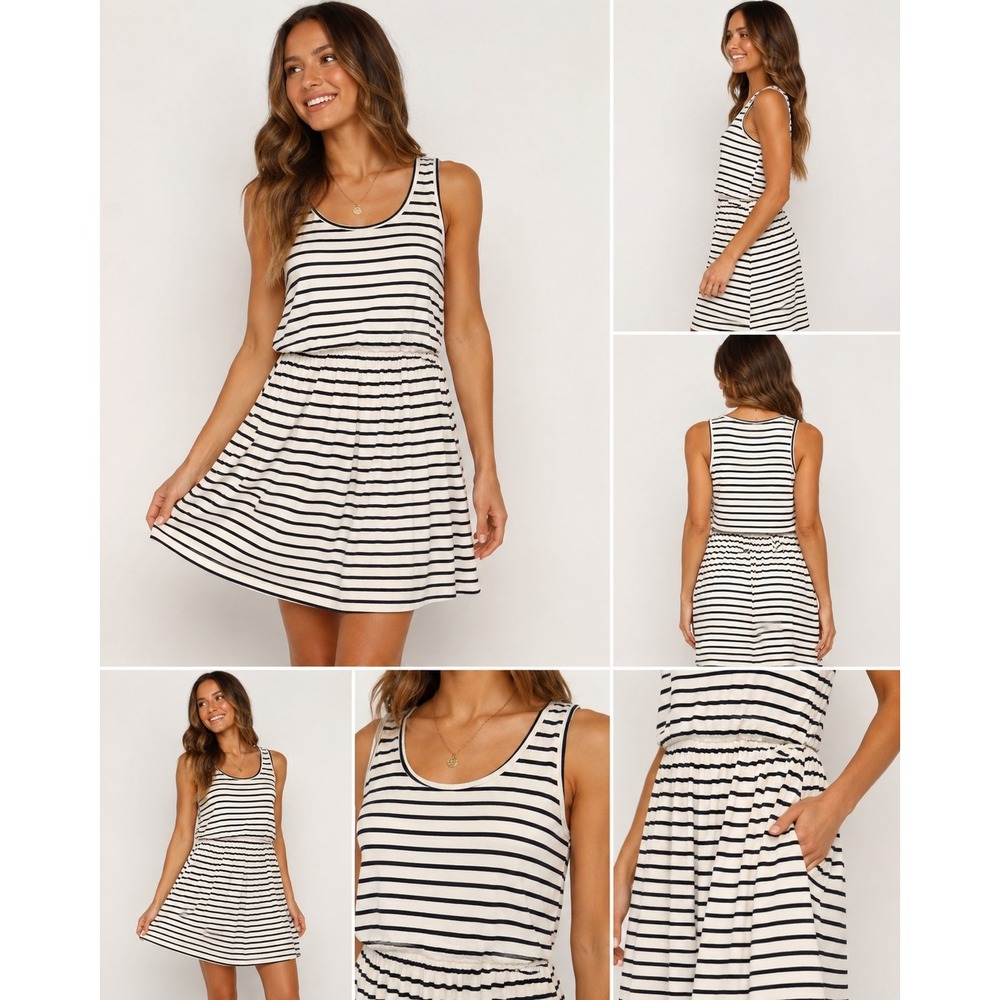 Bearsland Nursing Maternity Dress Large Black White Striped Sleeveless Modal L